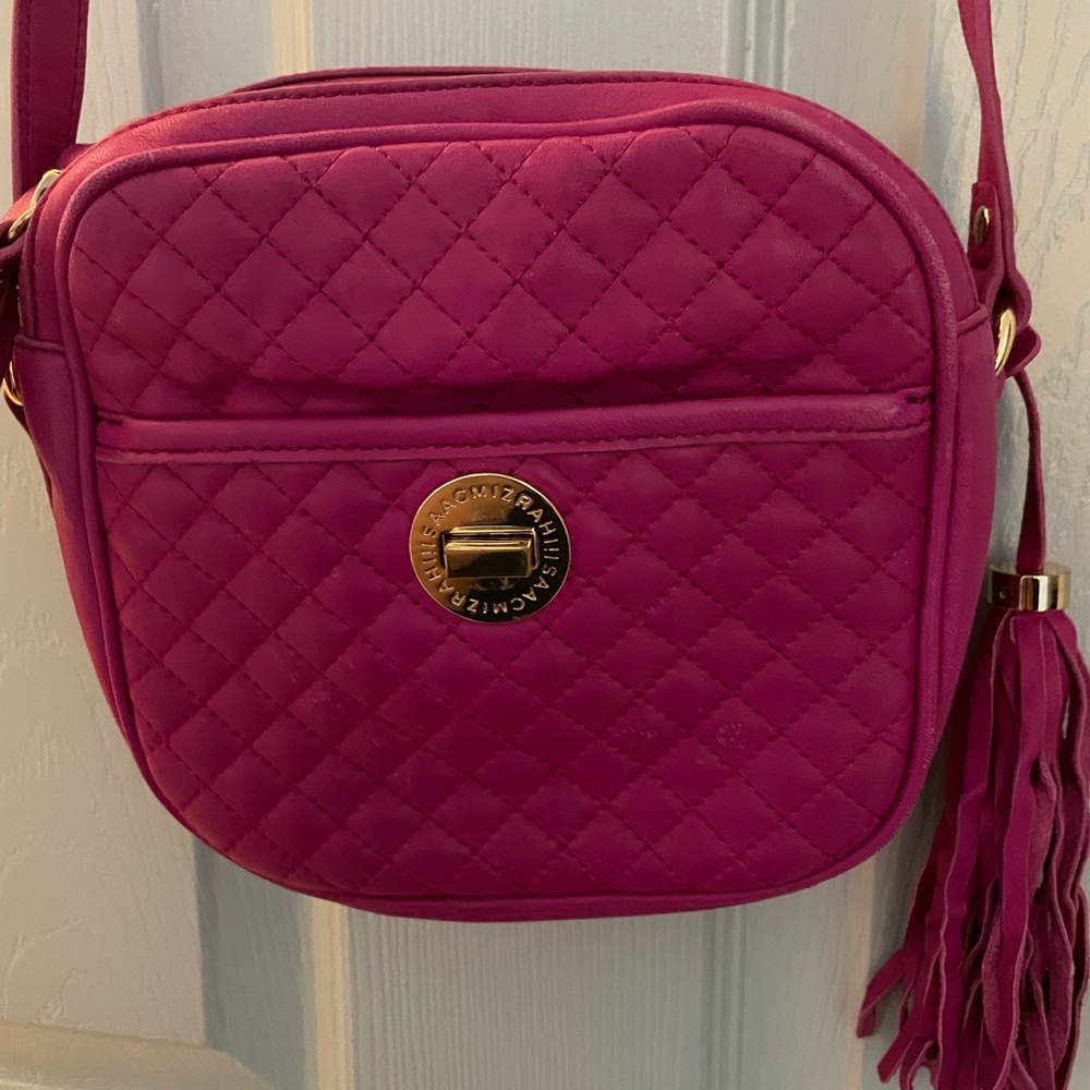 Isaac Mizrahi Fuchsia Quilted Crossbody Bag with Tassel